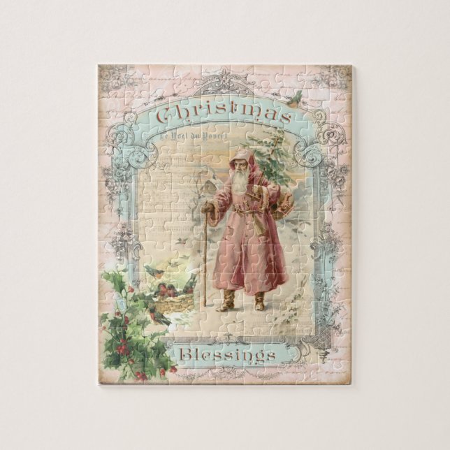 Viktorianischer Weihnachtsmann Rosa Bäume Vögel We (Vertikal)