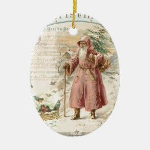 Viktorianischer Weihnachtsmann Rosa Bäume Vögel We Keramikornament