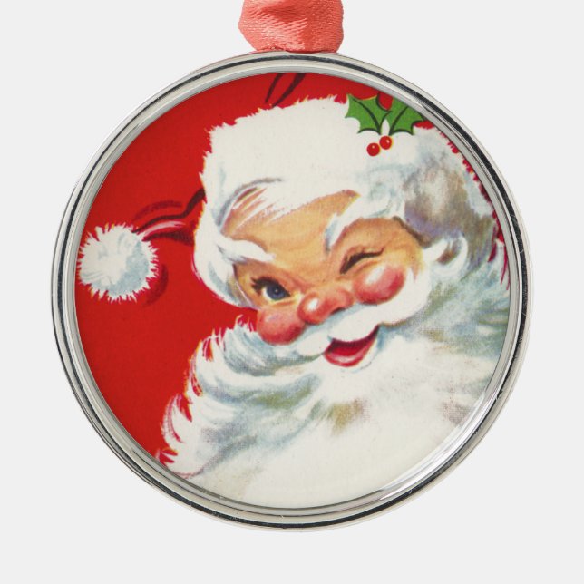 Viktorianischer Weihnachtsmann Silbernes Ornament (Vorne)