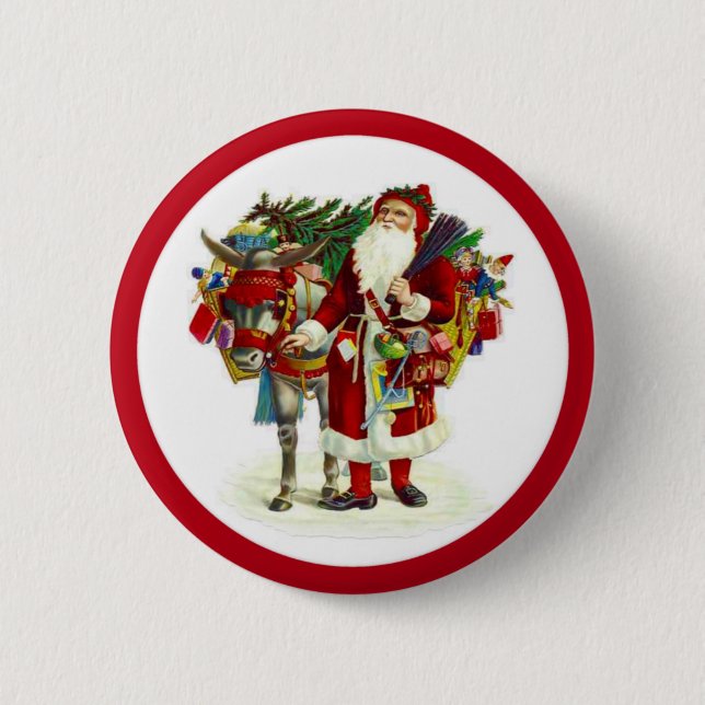 Viktorianischer Weihnachtsmann und Esel Button (Vorderseite)