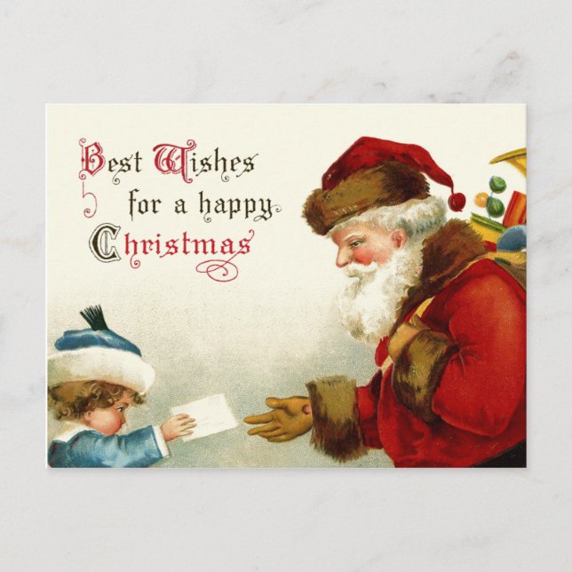 Viktorianischer Weihnachtsmann und Kind Feiertagspostkarte (Vorderseite)