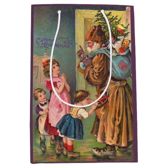 Viktorianischer Weihnachtsmann und Kinder frohe We Mittlere Geschenktüte (Vorderseite)