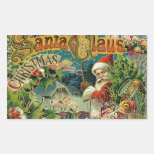 Viktorianischer Weihnachtsmann Weihnachtscollage A Rechteckiger Aufkleber