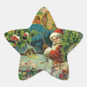 Viktorianischer Weihnachtsmann Weihnachtscollage A Stern-Aufkleber