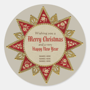 Viktorianischer Weihnachtsstar Goldene Ornamente C Runder Aufkleber