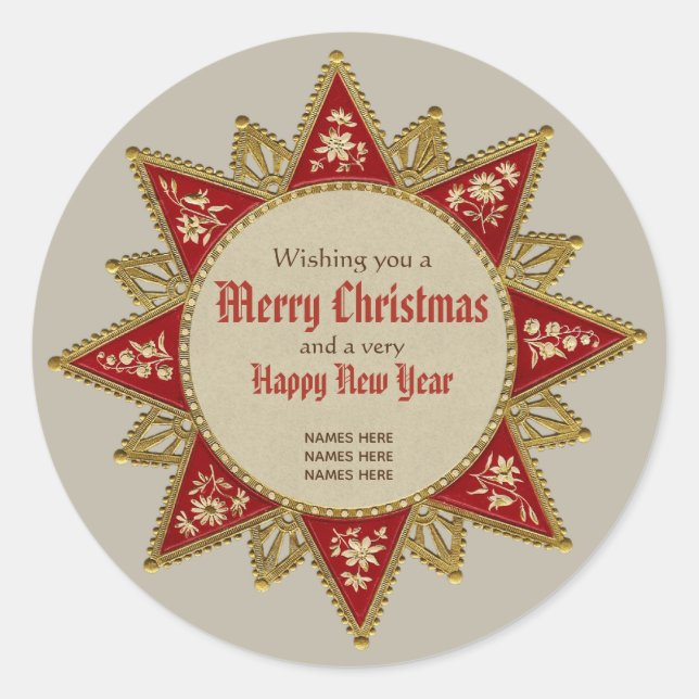 Viktorianischer Weihnachtsstar Goldene Ornamente C Runder Aufkleber (Vorderseite)