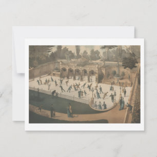 Viktorianischer Winter-Eislauf-Lithographie Dankeskarte