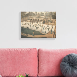 Viktorianischer Winter-Eislauf-Lithographie Leinwanddruck