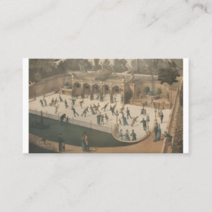 Viktorianischer Winter-Eislauf-Lithographie Visitenkarte