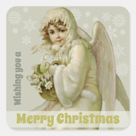 Viktorianischer Winterengel CC0956 Weihnachten Quadratischer Aufkleber