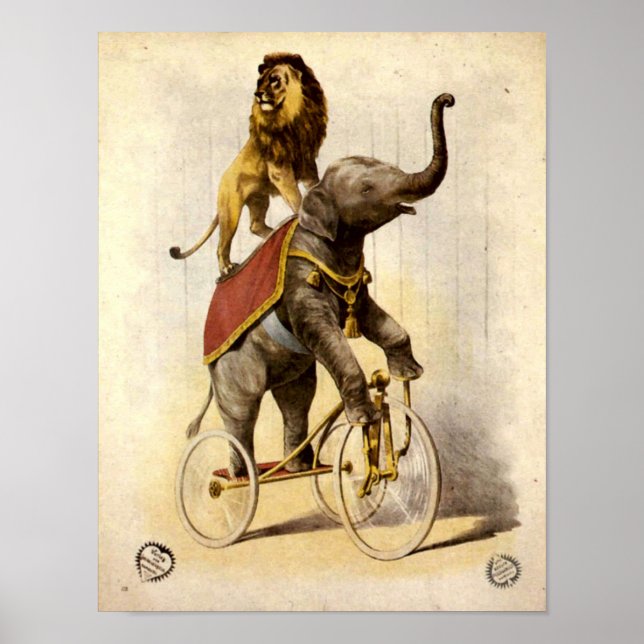 Viktorianischer Zirkus und Elephant auf Tricycle Poster (Vorne)