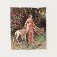 Viktorianisches Aquarell einer Frau mit Hirsch