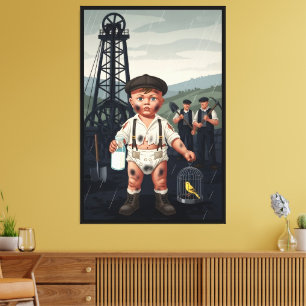 Viktorianisches Babyplakat - Lustiges Kohlebergman Leinwanddruck