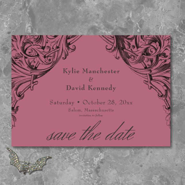 Viktorianisches Bad bis zum Tod Schwarz & Wein Hoc Save The Date (Victorian Bat Until Death Black & Wine Wedding Save The Date)