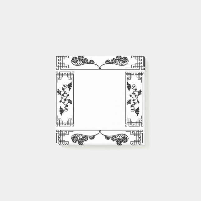 Viktorianisches Barock Elegant Schwarz-Weiß-Blumen Post-it Klebezettel (Vorderseite)