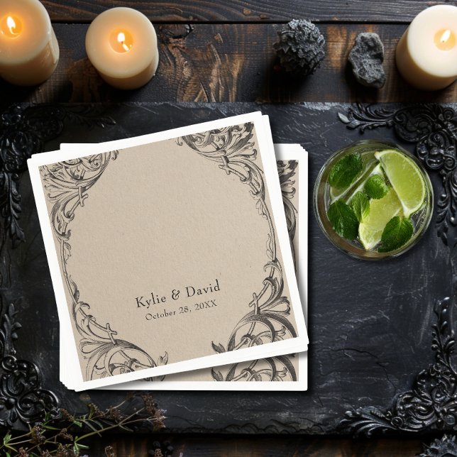 Viktorianisches Bat bis zum Tod Black & Tan Hochze Serviette (Victorian Bat Until Death Black & Tan Wedding Napkin)