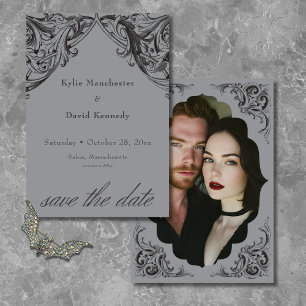 Viktorianisches Bat bis zum Tod Schwarz & Grau Hoc Save The Date
