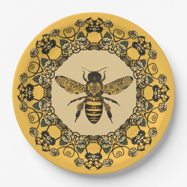 Viktorianisches Bienenpapier Pappteller (Vorderseite)
