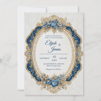 Viktorianisches Blau mit eleganten floralen Akzent Einladung
