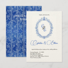Viktorianisches blaues Monogramm florales Wappen Einladung