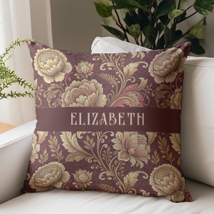 Viktorianisches Blumen-Chintz-Monogramm-Name Burgu Kissen