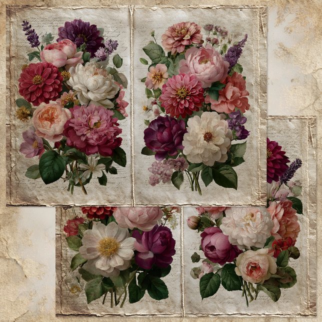 VIKTORIANISCHES BLUMENBOUQUET-HALBSEITENPAPIERBLAT (VICTORIAN FLORAL BOUQUET HALF-PAGE PAPER SHEET)