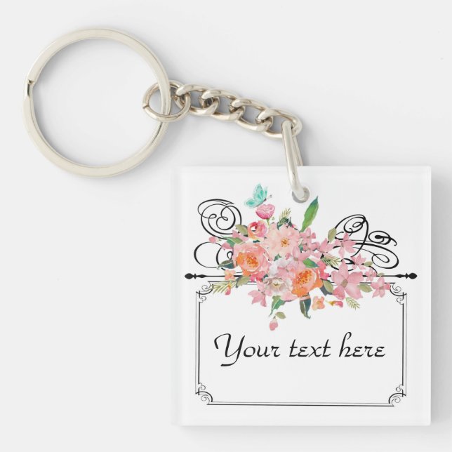 Viktorianisches Blumenhängezeichen Hochzeit elegan Schlüsselanhänger (Vorderseite)