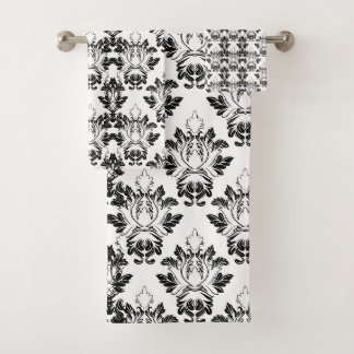 Viktorianisches Blumenmuster Nahtlos Schwarz-weiß Badhandtuch Set