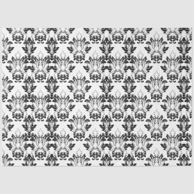 Viktorianisches Blumenmuster Nahtlos Schwarz-weiß Seidenpapier (Vorderseite)