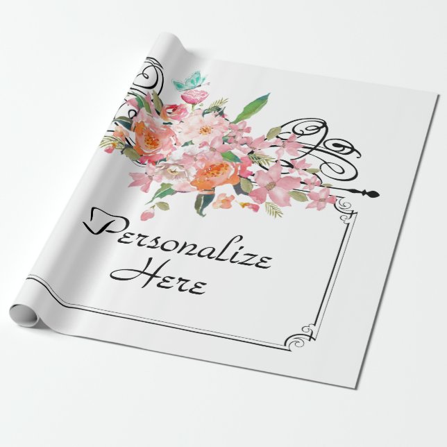Viktorianisches Blumenschild Hochzeit pink weiß Geschenkpapier (Ungerollt)