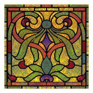 Viktorianisches Buntglas in Grün und Gold Fotodruck