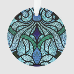 Viktorianisches Buntglas in Reichblau Ornament