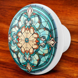 Viktorianisches Buntglas-Muster Aqua Türkis Keramikknauf