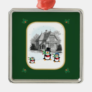 Viktorianisches Caroling Pinguine Ornament Aus Metall
