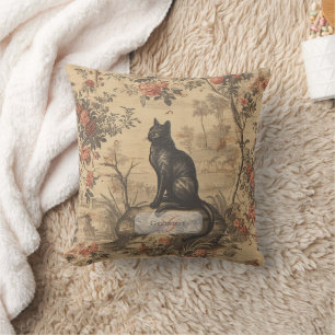 Viktorianisches Chinoiserie-Schwarze-Katze-Wurfkis Kissen