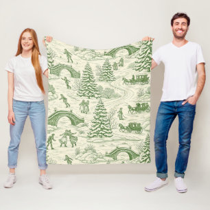 Viktorianisches Creme-Grün-Winter-Toile-Muster Fleecedecke