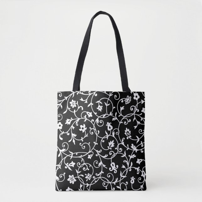 Viktorianisches Damaskusmuster, Schwarz und Weiß, Tasche (Vorderseite)