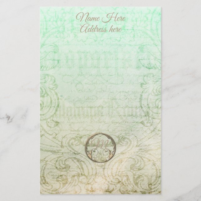 Viktorianisches Damast-Gold Briefpapier (Vorderseite)