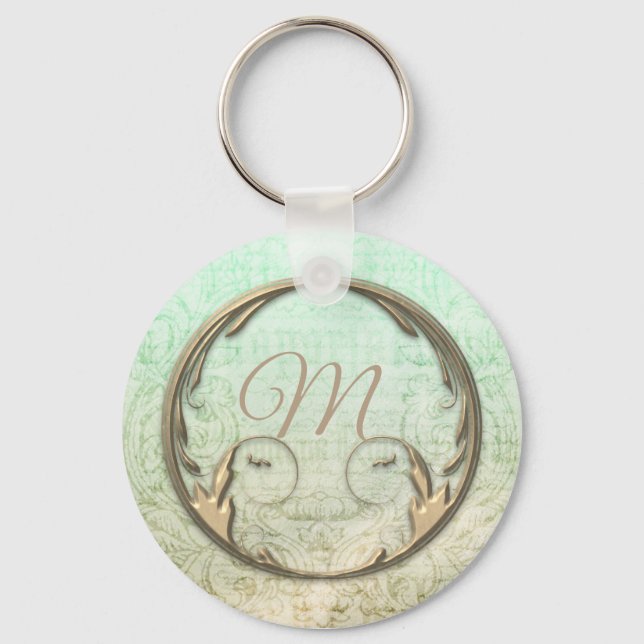 Viktorianisches Damastskriptgold grün Schlüsselanhänger (Vorderseite)