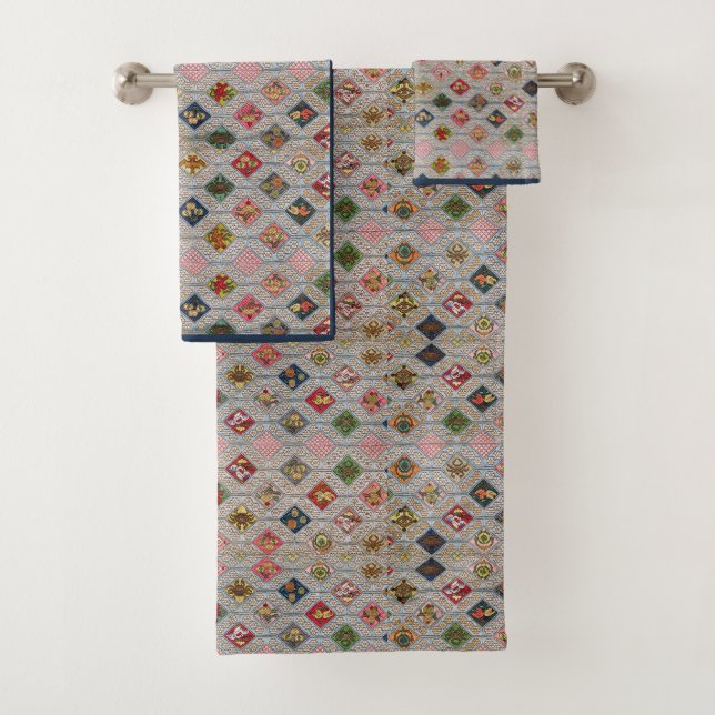 Viktorianisches Diamant-Quilt-Muster Badhandtuch Set (Insitu)
