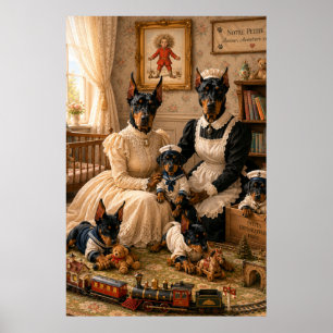 Viktorianisches Dobermann-Familien-Nursery-Porträt Poster