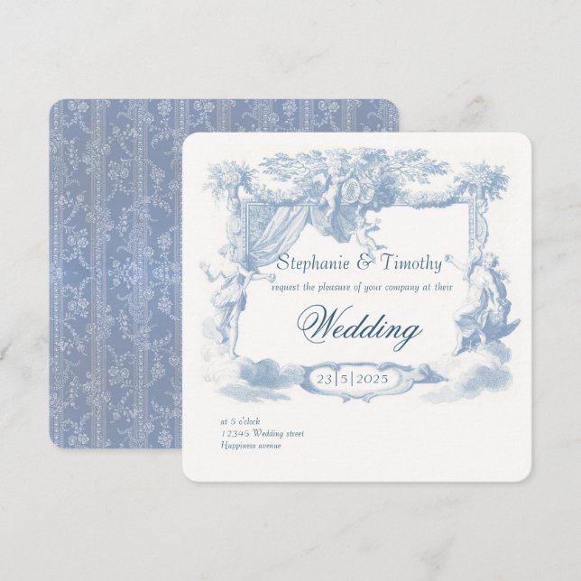 Viktorianisches Dusty Blue Baroque Wappen Einladung (Vorne/Hinten)