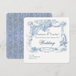 Viktorianisches Dusty Blue Baroque Wappen Einladung