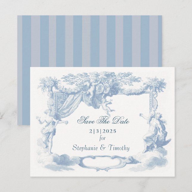Viktorianisches Dusty Blue Baroque Wappen Einladungspostkarte (Vorne/Hinten)