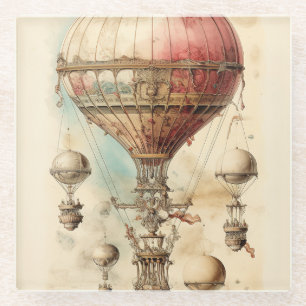 Viktorianisches Fantasy-Luftschiff - Rosa, Beige u Glasuntersetzer