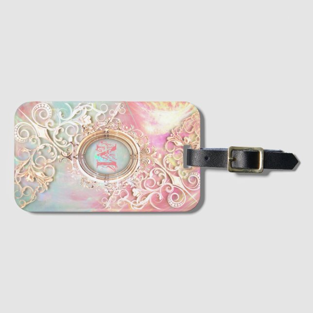 Viktorianisches filigranes Opal-Look Rosa aquamari Gepäckanhänger (Vorderseite (Horizontal))