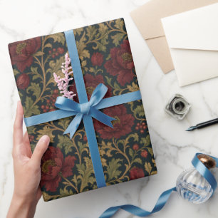 Viktorianisches florales dunkles Damastmuster Geschenkpapier