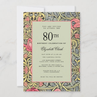 Viktorianisches florales Elegant Vintag 80. Geburt Einladung