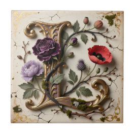Viktorianisches florales goldenes Monogramm Buchst Fliese