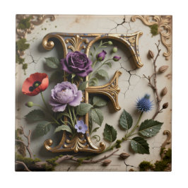 Viktorianisches florales Patina-Initial F Fliese